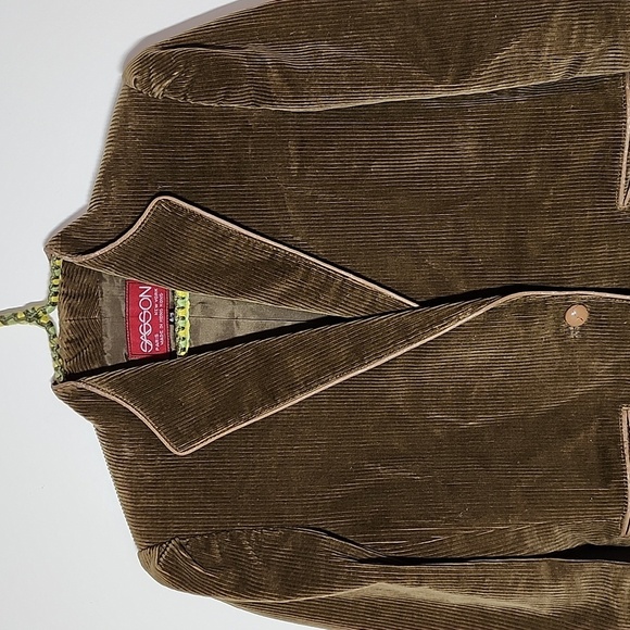 Sasson Vintage One  Button Cotton Corduroy Blazer Brown Pockets Lt brown piping - Picture 2 of 13